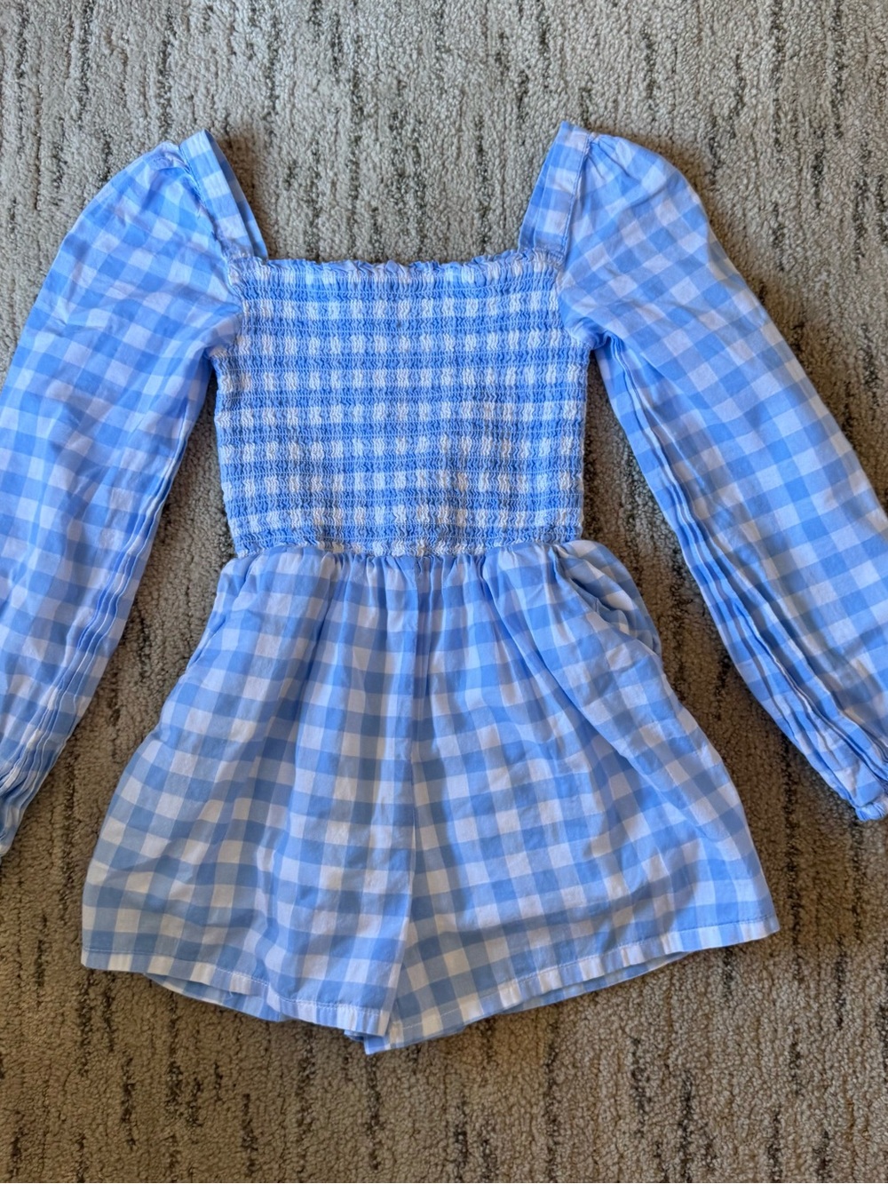 Janie and Jack Light Blue and White Gingham Smocked Top